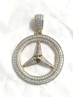 1.50 CT Round Cut Cubic Zirconia Mercedes Logo Pendant 14K Yellow Gold Finish • $83.99