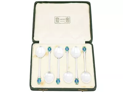 Antique 1930s Sterling Silver And Enamel Coffee Spoons By Liberty & Co Ltd • £1295