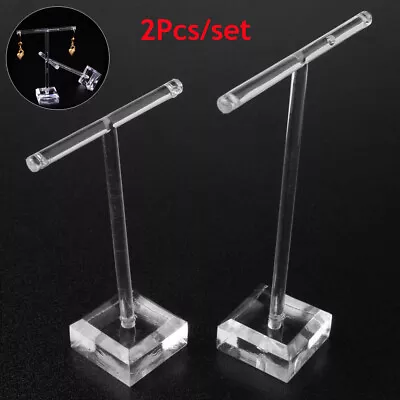 $5.69 • Buy 2Pcs Earring Stand Display Rack Ear Stud Holder Jewelry Organizer T-Bar Clear