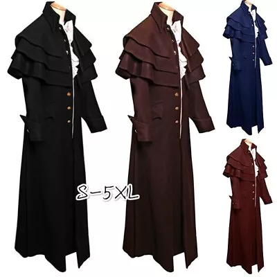 Men's Costum Jackets Medieval Victorian Style Cloak Frock Coat Long Trench Cape • $47.93
