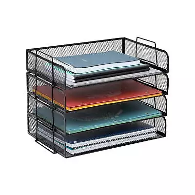 Stackable Metal Mesh Tray File Organizer Black • $46.44