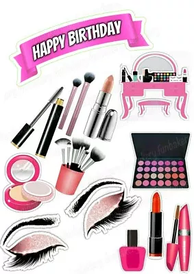 Make Up Brush Cake Topper Party Decoration Edible Birthday Celebration Stand Up • £6.49