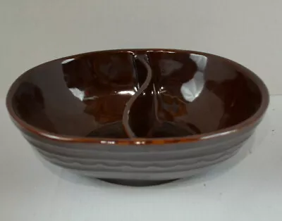 Vintage MARCREST BROWN COUNTRY STONEWARE DIVIDED SERVING BOWL DISH USA Daisy Dot • $9.95