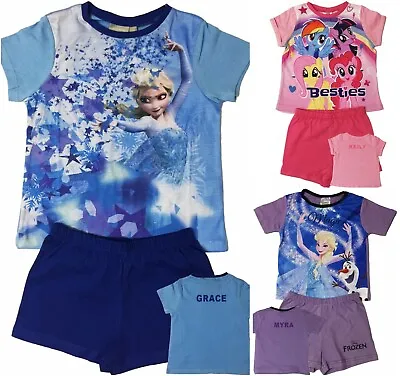 Girls Frozen Or My Little Pony Short Summer Pyjamas Pjs Personalised With A Name • £8.95