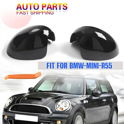 2Pcs Gloss Black  Mirror Cover Cap For Mini Cooper R55 R56 R57 R58 R59 R60 R61 • $38.99