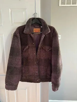 Levi's Cozy Vintage Relaxed Ft Sherpa Trucker Jacket Color Plaid Huckleberry XXL • $45