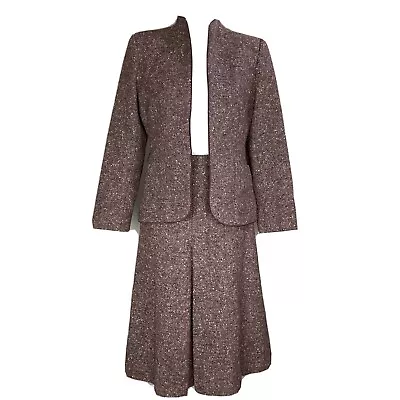 Daniel For Spellbound Vintage Wool Tweed 2 Piece Skirt Suit Maroon 8 Mad Men • $69.99