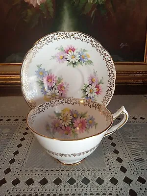 Vintage Collingwood Fine Bone China Englang Cosmo Flowers Tea Cup And Saucer  • $20.07