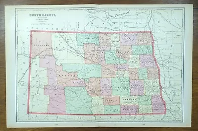 Vintage 1901 NORTH DAKOTA Map 22 X14  ~ Old Antique Original DICKINSON MANDAN ND • $36.86