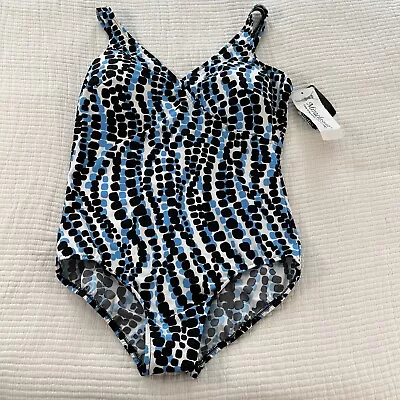 Miraclesuit Swimsuit Womens 18 Slimming One Piece Blue White Geometric Beach NWT • $48.88