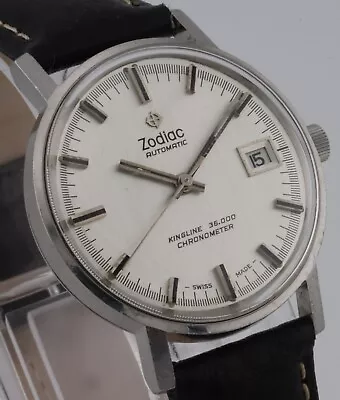 Mens Steel Zodiac Automatic Kingline 36000 Chronometer Date Wristwatch.V Clean. • £495