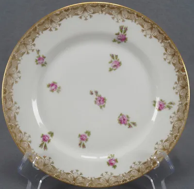 Pair Of T&V Limoges TRV186 Pink Floral & Gold 7 5/8 Inch Dessert Plates Antique • £57.91