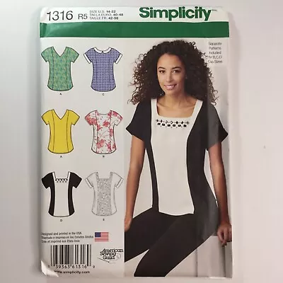 Simplicity 1316 V Square Scoop Neck Panel Top Shirt Ladies New Uncut Pattern PLS • £12.50