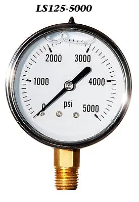 0-5000 PSI Liquid Filled Pressure Gauge 2.5” Stainless Steel Face 1/4  LM NPT • $11