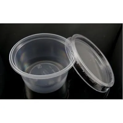 100 X  CLEAR Plastic Containers 4oz With Lids Storage PotsSauce Cups Baby Food • £11.96