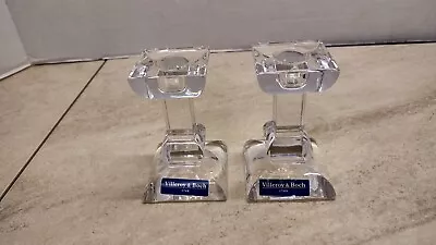 Pair Of Villeroy & Boch Candlestick Holders - Crystal - 4  Tall - VGC - Quality • $19.99