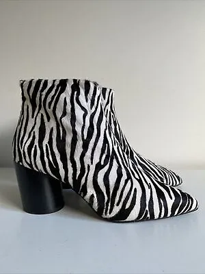 Mango Black & White Zebra Animal Print Pony Hair Leather Ankle Boots UK 4 NEW!! • £45