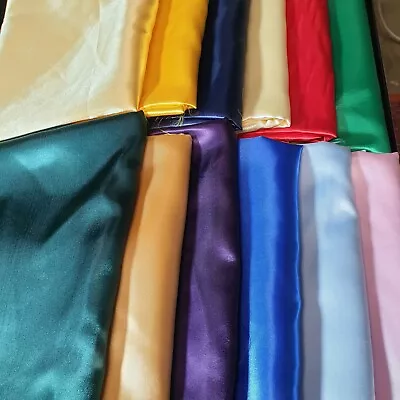 £5.27 • Buy Silky Satin Fabric Dress Craft Fabric Plain Luxury Wedding Material 150 Cm Wide