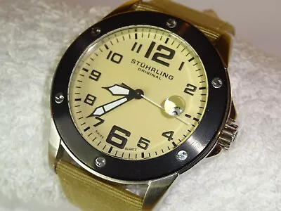  Men's Watch STHURLING ORIGINAL Canvas Strap Analog Swiss Quartz Date Stainless • $41.60