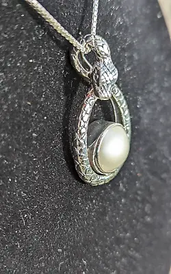 Sterling Silver And Mabe Pearl Mother Snake Necklace • $57
