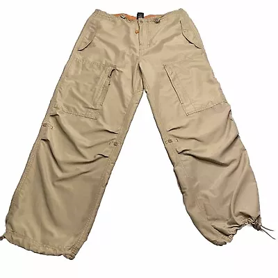 VTG 1999 GAP Paratrooper Parachute Cargo Pants Mens M Khaki Elastic Waist+Cuffs • $54.95