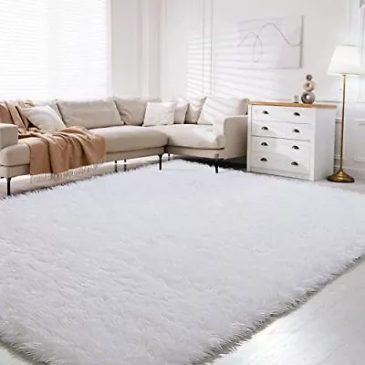 Large White Shag Area Rug 8x10 For Living Room Bedroom Modern Carpet Clearance • $107.52
