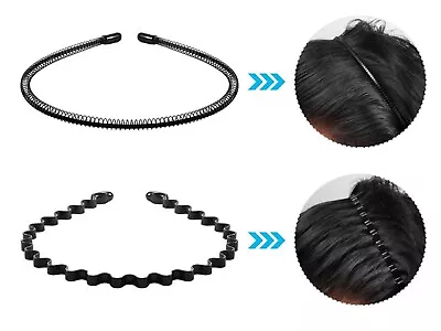 Unisex Men's Women Sports Wave Hair Band Metal Black Hairband Headband Aliceband • £2.85