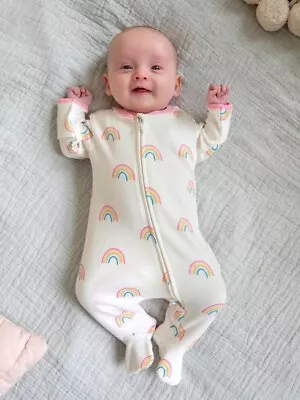 JoJo Maman Bebe 3-6 Months Rainbow Zip Sleepsuit Baby Romper Babygrow - RRP £20 • £4.99