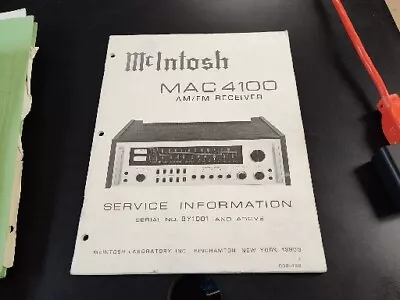 McIntosh MAC 4100 MAC4100 Receiver Service Manual *Original* • $14