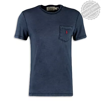 POLO Ralph Lauren Slub Pocket T-Shirt Embroidered Pony - L -Washed Navy RRP £150 • £79.99