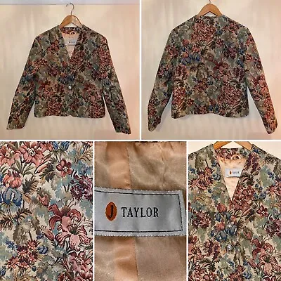 🌟Vintage Size 12 Floral Tapestry Embroidered Jacket Blazer Womens Boho Chic • £34.49