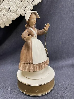Vintage Schmid Music Box (God Bless America) - Porcelain Pilgrim Girl Doll • $12