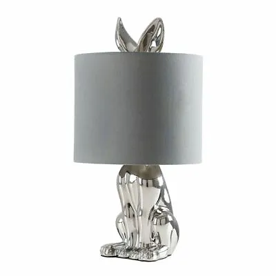 Modern Chrome Ceramic Rabbit/Hare Table Lamp With A Grey Shade Minisun • £72.88