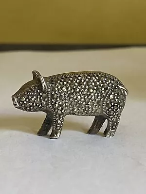 £30 • Buy Vintage Sterling Silver Marcasite Set Pig Brooch 3cm Length