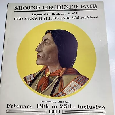 1911 Advertising Sign Fair At Red Men’s Hall Reading Pennsylvania Native Indian • $148.50