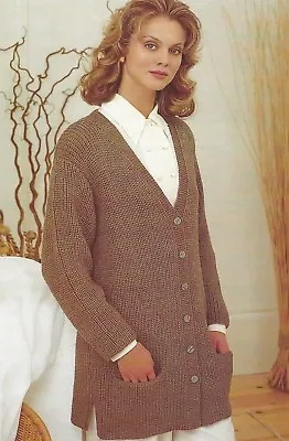 Ladies Long Rib Cardigan Knitting Pattern In DK 32-42  1051 • £2.09