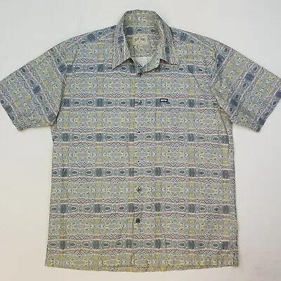 BOVY Vintage Shirt Funky Crazy Hippy MEDIUM Blue Short Sleeve Regular Abstract • £18