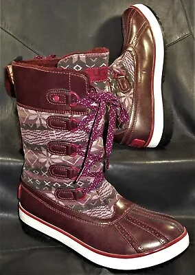 UGG Baroness Women's Plum Leather Lace-up Mid-calf Fair Isle Duck Boots Sz US 7 • $69.99