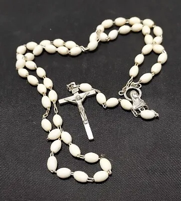 Vintage Catholic Rosary White Beads Crucifix From Italy • $10
