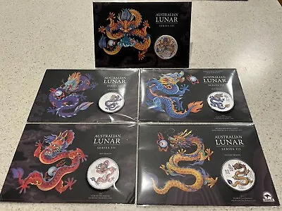 Perth Mint  Lunar Series III 2024 Year Of The Dragon  – 1oz 5 Silver Coins (set) • $707.74