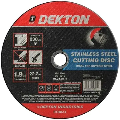 Dekton Cutting Disc Metal Ultra Thin Stainless 230mm 22.2mm Arbor DT80614 • £2.99