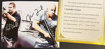Paul Walker And Vin Diesel Signed 8x10 Photo Authentic COA Autograph • $169.99