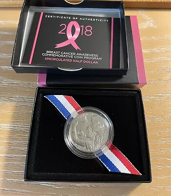 2018 P Breast Cancer Awareness BU Half Dollar Commemorative 50c Coin Box COA • $36