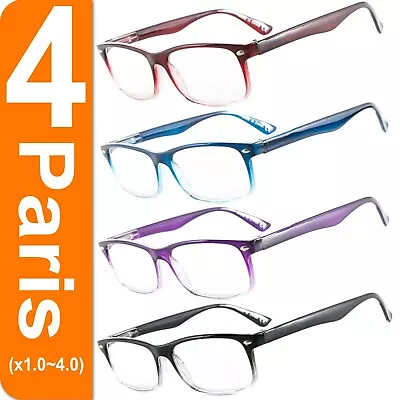 4 Pair Rectangular Spring Hinge Power Reading Reader Glasses For Mens Womens 1-4 • $12.49