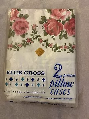 Blue Cross Vintage Printed Roses Vintage Pillowcases NOS New • $14.99