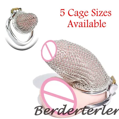 New Male Stainless Steel Mesh Chastity Cage Lock Anti-escape Desire Control Ring • £46.79