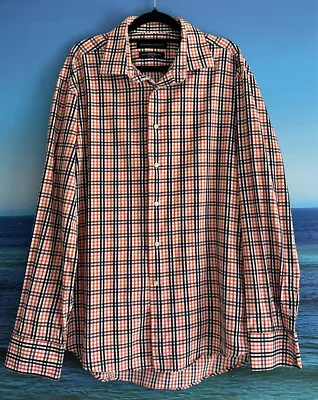 RHODES & BECKETT Orange Navy Checked Shirt 43/17 Slim Fit • $25