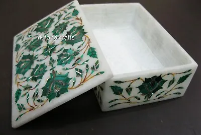 6 X 4 Inches Malachite Stone Inlay Work Jewelry Box White Marble Corporate Box • $180.39