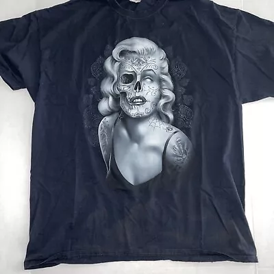 Marilyn Monroe Skull Shirt Mens XXL  Black Cotton Short Sleeve Graphic T-shirt • $17.95