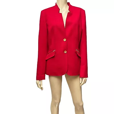 Mary Kay Blazer Red Jacket Textured Size LT Twinhill Zip Pockets Golden Buttons • $24.50